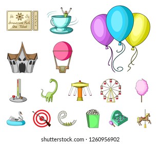 Amusement park cartoon icons in set collection for design. Equipment and attractions vector symbol stock web illustration.