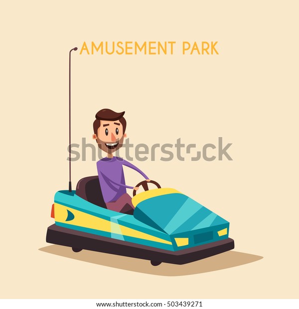 Amusement park.\
Cartoon vector illustration. Vintage style. Set of attractions.\
Dodgem car. Good\
emotions