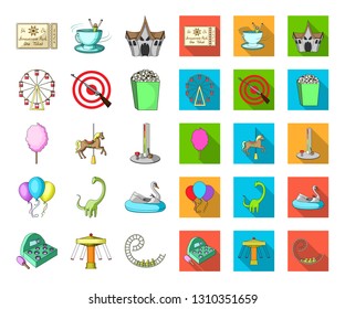 Amusement park cartoon,flat icons in set collection for design. Equipment and attractions vector symbol stock web illustration.