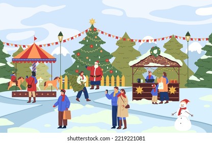 Amusement park or Christmas market, vector banner.