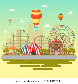 Amusement Park Circus Carnival Festival Fun Fair Landscape Illustration