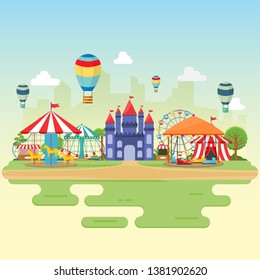Amusement Park Circus Carnival Festival Fun Fair Landscape Illustration