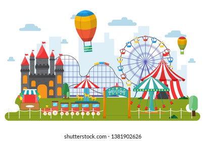 Amusement Park Circus Carnival Festival Fun Fair Landscape Illustration