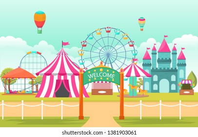 Amusement Park Circus Carnival Festival Fun Fair Landscape Illustration