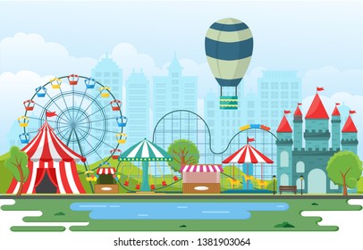 Amusement Park Circus Carnival Festival Fun Fair Landscape Illustration