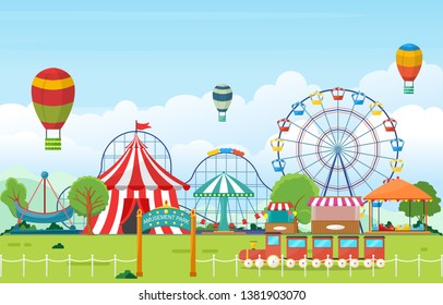 Amusement Park Circus Carnival Festival Fun Fair Landscape Illustration