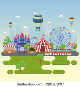 Amusement Park Circus Carnival Festival Fun Fair Landscape Illustration