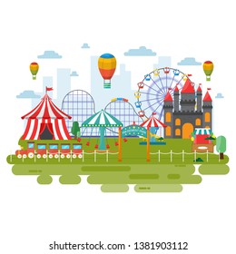 Amusement Park Circus Carnival Festival Fun Fair Landscape Illustration