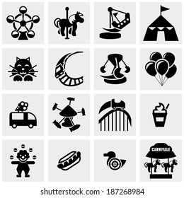 Amusement Park, circus vector icons set on gray 