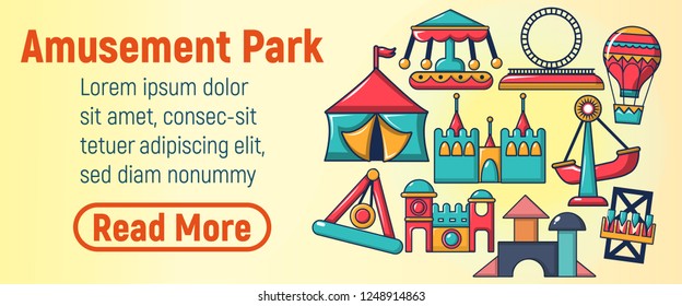 Amusement park concept banner. Cartoon banner of amusement park vector concept for web, giftcard and postcard