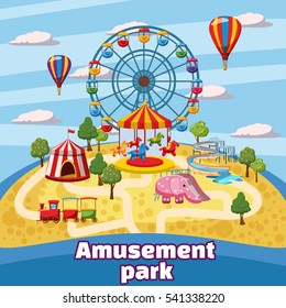 Amusement park concept. Cartoon illustration of amusement park vector concept for web