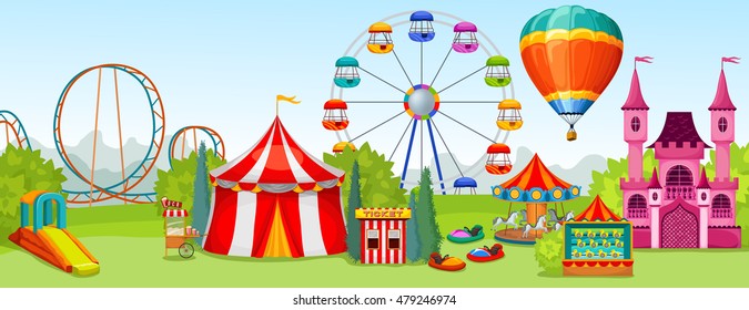 Amusement Park Concept Extreme Entertainment Attractions Stock Vector 