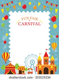 Amusement Park with Decoration Frame, Carnival, Fun Fair, Circus, Day Scene festival