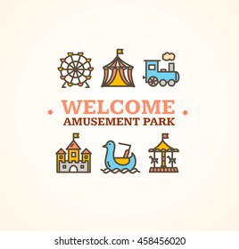 Amusement Park Embleme with Inscription Can Be Used for Cards, Posters. Vector illustration