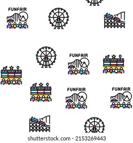 Amusement Park Entertainment Vector Seamless Pattern Thin Line Illustration