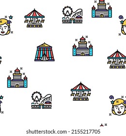 Amusement Park Entertainment Vector Seamless Pattern Thin Line Illustration