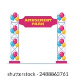 Amusement park entry gate with balloons. Vector illustration in flat style