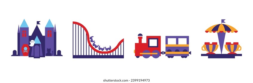 Amusement Park Fairy Attractions and Entertainment Vector Set