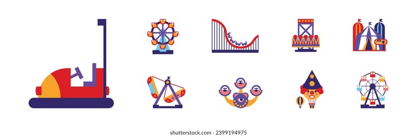 Amusement Park Fairy Attractions and Entertainment Vector Set