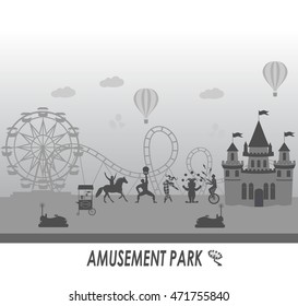 Amusement Park  and Fairy-tale castle vector illustration