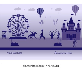 Amusement Park  and Fairy-tale castle vector illustration