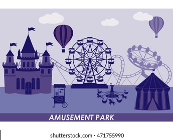 Amusement Park  and Fairy-tale castle vector illustration