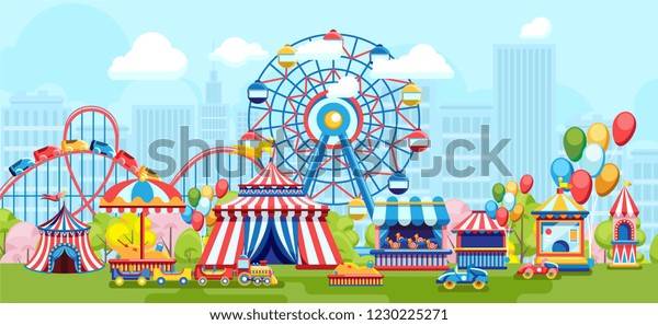 Amusement Park Ferris Wheel Kids Playground Stock Vector (Royalty Free ...