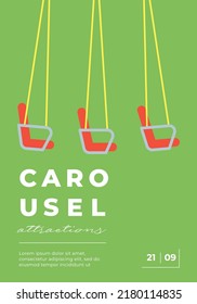 Amusement park festive minimal trendy vertical poster with children attraction rotating carousel. Carnival funfair minimalistic creative design flyer. Summer holiday fun fair festival flat eps card