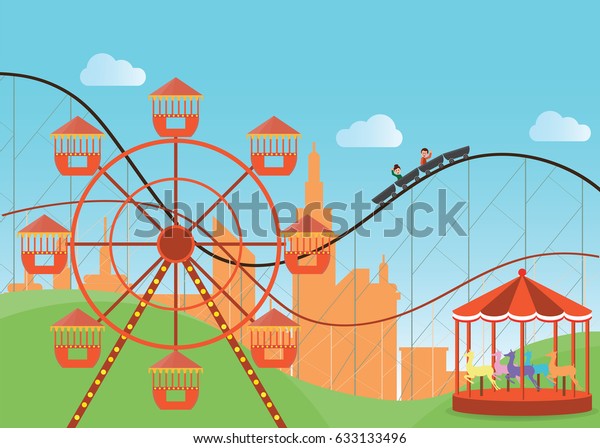 Amusement Park Flat Colorful Ferris Wheel Stock Vector (Royalty Free ...