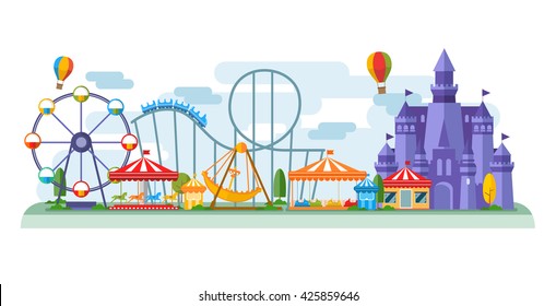 Amusement Park in flat colorful vector style - Shutterstock ID 425859646
