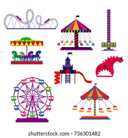 Amusement Park in flat colorful vector style.