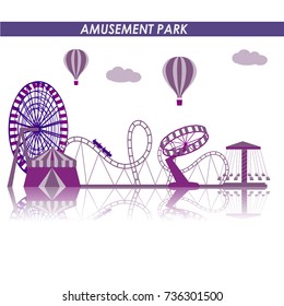 Amusement Park in flat colorful vector style.