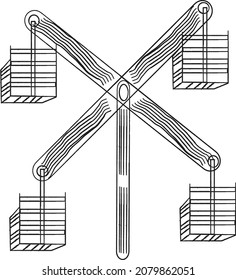 Amusement park flat elements with carousels, waterslides, balloons, flags, inflatable trampoline castle, Ferris wheel, mobile kiosk with sweets, catapult isolated on white background. Set family