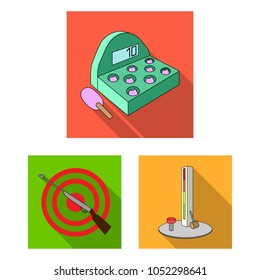 Amusement park flat icons in set collection for design. Equipment and attractions vector symbol stock web illustration.