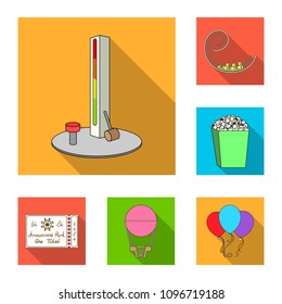 Amusement park flat icons in set collection for design. Equipment and attractions vector symbol stock web illustration.