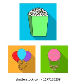 Amusement park flat icons in set collection for design. Equipment and attractions vector symbol stock web illustration.