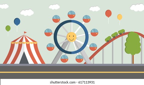 Amusement park. Flat vector illustration.