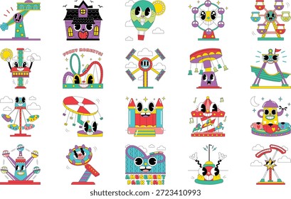 Parque De Atracciones Y Ilustraciones Divertidas. Pictograma moderno perfecto en trazo editable.
