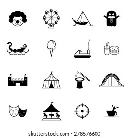 Amusement park or funfair attraction vector illustration icon set