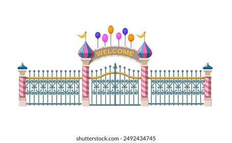 Amusement park gate isolated drawing. Carnival entry cartoon clipart. Gateway with lattice. Attraction summer party. Vector illustration