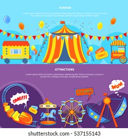 Amusement park horizontal banners website design abstract isolated vector illustration