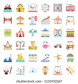 Amusement park icon and coin operated ride, flat design icons set