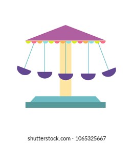 Amusement park icon in flat style. Family attraction isolated on white background. Merry-go-round, roundabout,  carousel. 