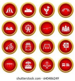 Amusement park icon red circle set isolated on white background