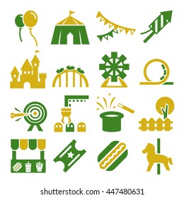 amusement park icon set