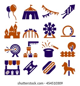 amusement park icon set