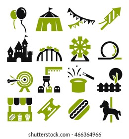 amusement park icon set
