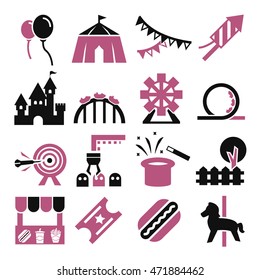 amusement park icon set