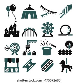 amusement park icon set