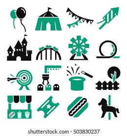 amusement park icon set